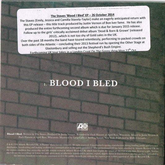 The Staves (2) : Blood I Bled (CDr, Single, Promo)