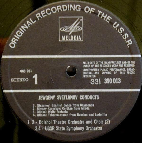 Maurice Ravel, Mikhail Ivanovich Glinka, Alexander Glazunov, Evgeni Svetlanov : Bolero / Waltz-Russian And Ludmilla / Dances From Raymonda (LP)