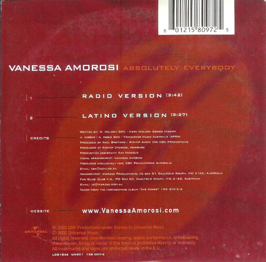 Vanessa Amorosi : Absolutely Everybody (CD, Single)