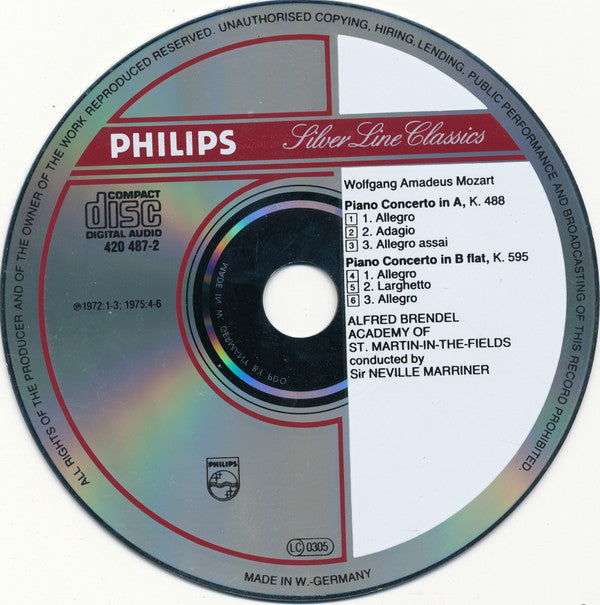 Wolfgang Amadeus Mozart, Alfred Brendel, The Academy Of St. Martin-in-the-Fields, Sir Neville Marriner : Piano Concertos ・ Klavierkonzerte No. 23 KV 488 & No. 27 KV 595 (CD, Album, RM)