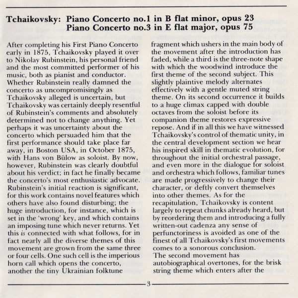 Pyotr Ilyich Tchaikovsky, Victoria Postnikova, Wiener Symphoniker, Gennadi Rozhdestvensky : Piano Concertos Nos. 1 & 3 (CD, Album, RP)