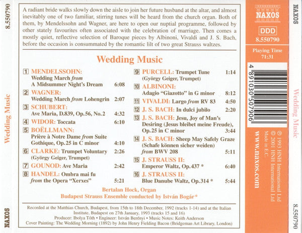 Bertalan Hock, György Geiger, Budapest Strauss Ensemble, István Bogár : Wedding Music (CD, Album, RE)