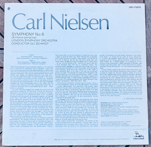 Carl Nielsen, London Symphony Orchestra, Ole Schmidt : Symphony No. 6 (Sinfonia Semplice) (LP)