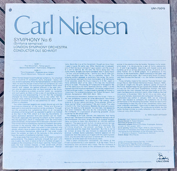 Carl Nielsen, London Symphony Orchestra, Ole Schmidt : Symphony No. 6 (Sinfonia Semplice) (LP)