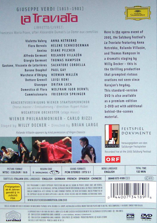 Giuseppe Verdi / Anna Netrebko, Rolando Villazón, Thomas Hampson, Wiener Philharmoniker, Carlo Rizzi, Willy Decker, Brian Large : La Traviata (DVD-V, Multichannel, NTSC)