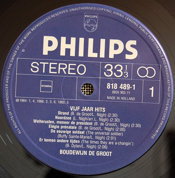 Boudewijn De Groot : 5 Jaar Hits (2xLP, Comp, Gat)