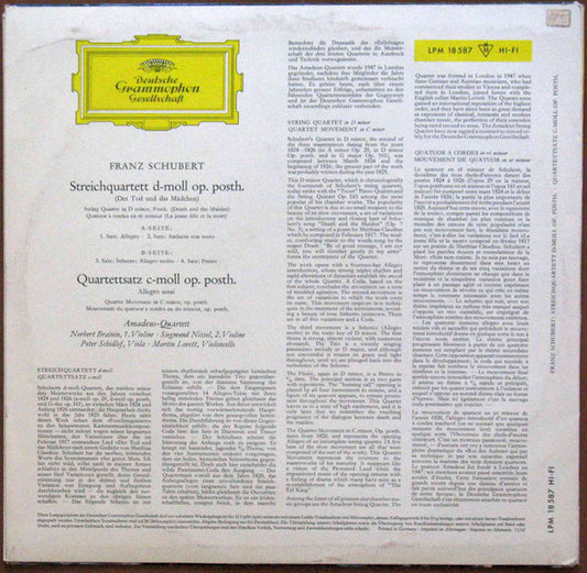Franz Schubert / Amadeus-Quartett : String Quartet D Minor Op.Posth. / Quartet Movement C Minor Op.Posth. (LP, Mono)