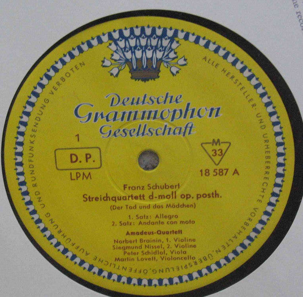 Franz Schubert / Amadeus-Quartett : String Quartet D Minor Op.Posth. / Quartet Movement C Minor Op.Posth. (LP, Mono)