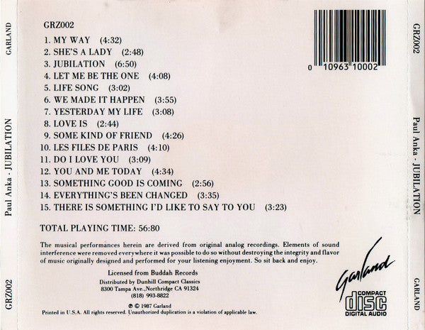 Paul Anka : Jubilation (CD, Comp)