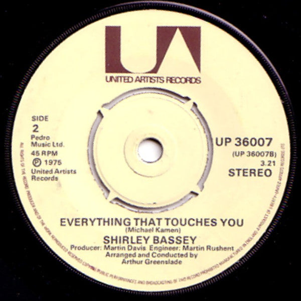 Shirley Bassey : Living / Everything That Touches You (7", Pus)