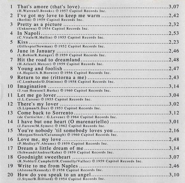 Dean Martin : 20 Great Love Songs (CD, Comp)