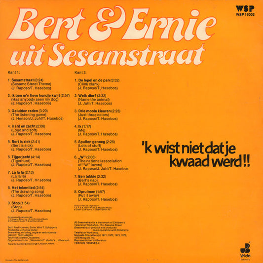 Bert & Ernie Uit Sesamstraat : 'k Wist Niet Dat Je Kwaad Werd!! (LP, Album, RE)