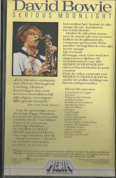 David Bowie : Serious Moonlight (VHS, Dol)