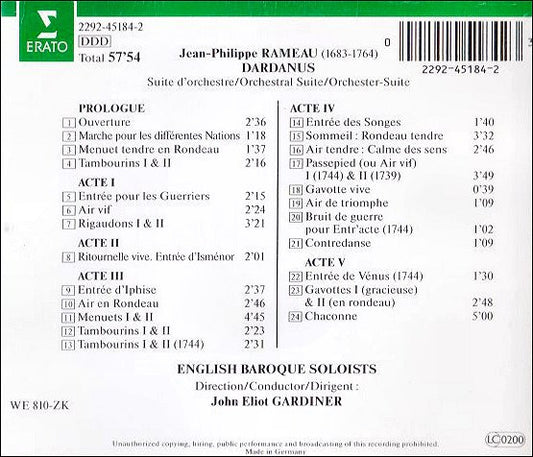 Jean-Philippe Rameau - The English Baroque Soloists, John Eliot Gardiner : Dardanus (Suite D'Orchestre) (CD, RE)