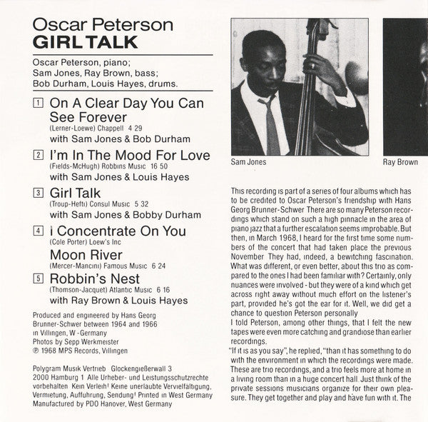 Oscar Peterson : Girl Talk (CD, Album, RE)