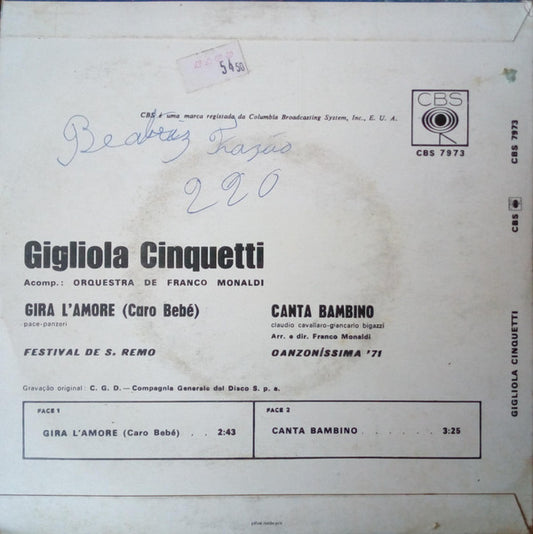 Gigliola Cinquetti : Gira L'Amore (Caro Bebè) (7", Single)