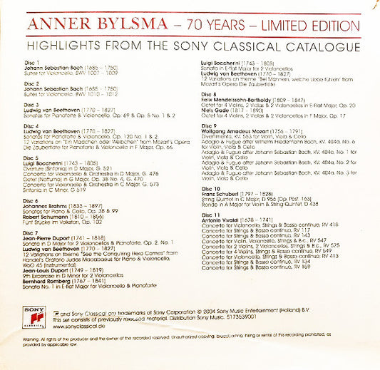 Anner Bylsma : 70 Years (Highlights From The Sony Classical Catalogue) (11xCD + Box, Comp, Dlx, Ltd)