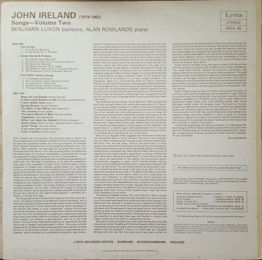 John Ireland, Benjamin Luxon, Alan Rowlands : Songs - Volume Two (LP)