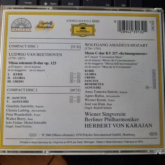 Ludwig van Beethoven, Wolfgang Amadeus Mozart - Berliner Philharmoniker, Herbert von Karajan : Missa Solemnis / Krönungsmesse = Coronation Mass (2xCD, Comp, RM)