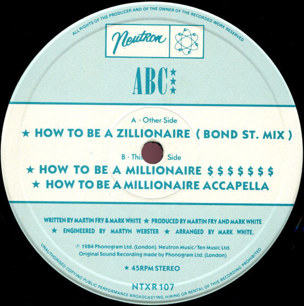 ABC : Zillionaire (Bond St. Mix) (12", Single)