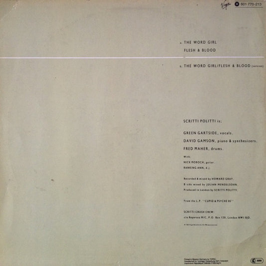 Scritti Politti With Ranking Ann : The Word Girl (Flesh & Blood) (12", Maxi)