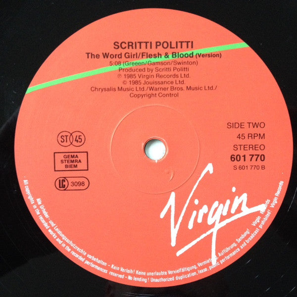 Scritti Politti With Ranking Ann : The Word Girl (Flesh & Blood) (12", Maxi)