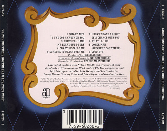 Linda Ronstadt & Nelson Riddle And His Orchestra : What's New (CD, Album, Tar)
