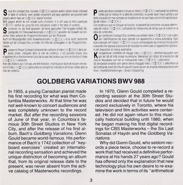 Johann Sebastian Bach, Glenn Gould : The Goldberg Variations (CD, Album)