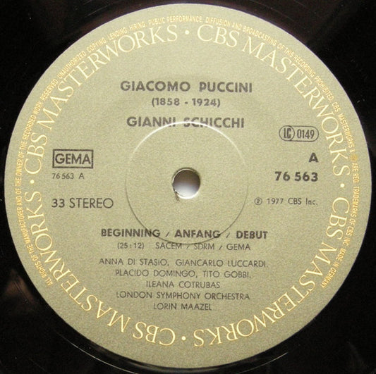 Giacomo Puccini - Tito Gobbi, Ileana Cotrubas, Placido Domingo, London Symphony Orchestra, Lorin Maazel : Gianni Schicchi (LP, Album + Box)