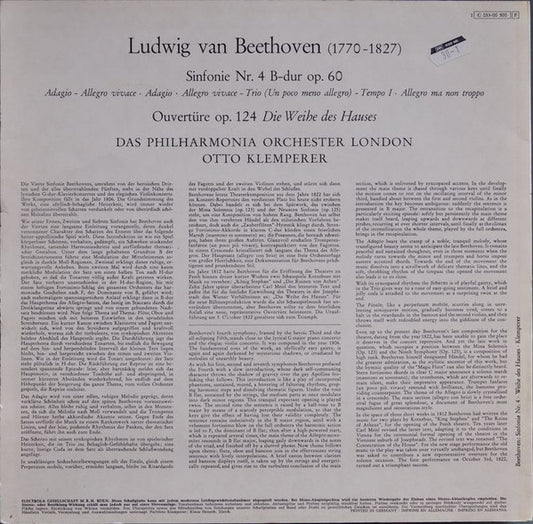 Ludwig van Beethoven, Philharmonia Orchestra, Otto Klemperer : 4.Sinfonie B-Dur Op. 60 (LP)