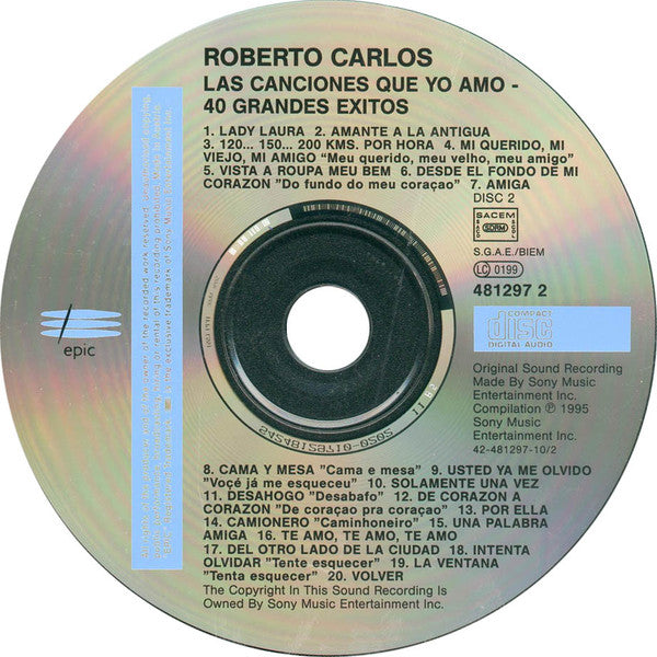 Roberto Carlos : Las Canciones Que Yo Amo. 40 Grandes Exitos (2xCD, Comp)