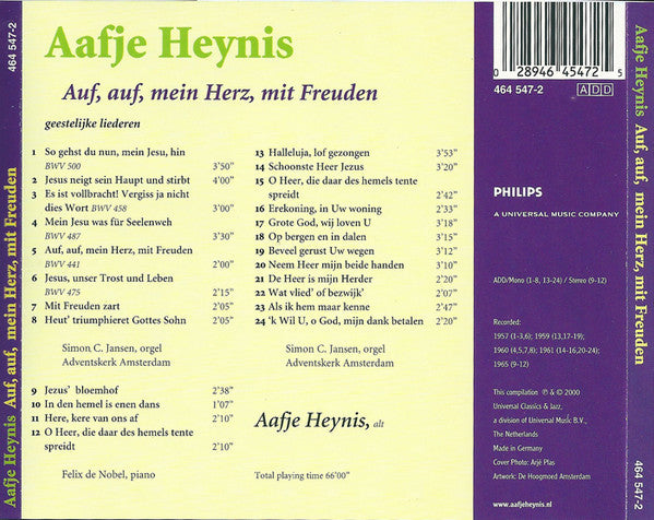 Aafje Heynis : Auf, Auf, Mein Herz, Mit Freuden (CD, Album, Comp, Mono)