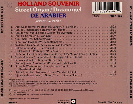 Draaiorgel De Arabier : Holland Souvenir (CD, Album)