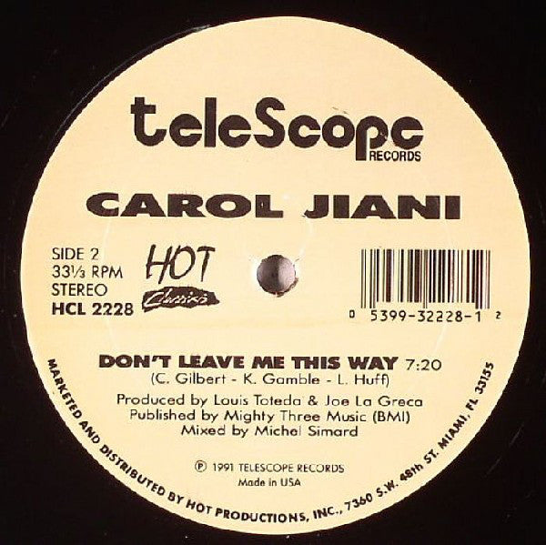 Carol Jiani : Touch And Go Lover / Don't Leave Me This Way (12")