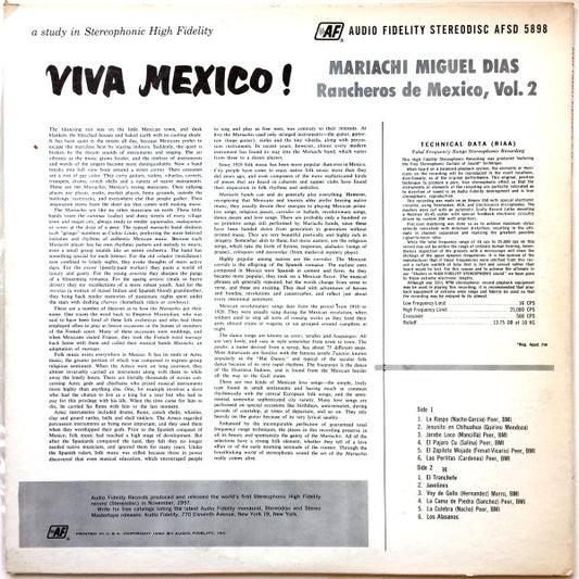 Mariachi Miguel Diaz : Viva Mexico ! Rancheros De Mexico, Vol.2 (LP)