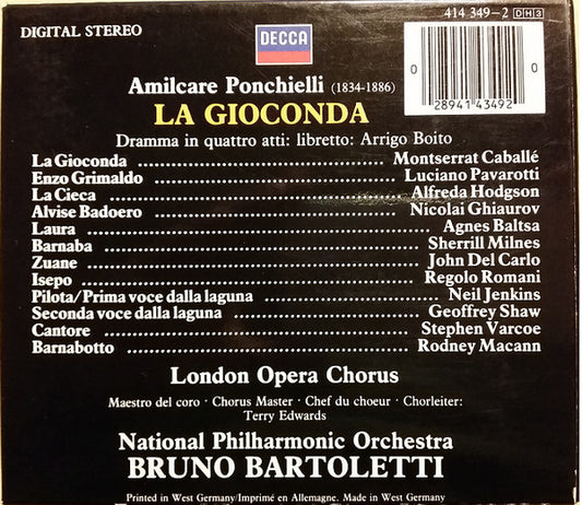 Amilcare Ponchielli, Montserrat Caballé, Luciano Pavarotti, Agnes Baltsa, Sherrill Milnes, Nicolai Ghiaurov, Bruno Bartoletti : La Gioconda (3xCD)