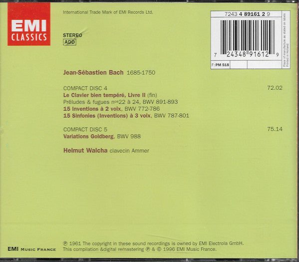 Johann Sebastian Bach, Helmut Walcha : Le Clavier Bien Tempéré / Inventions & Sinfonies / Variations Goldberg (5xCD, Album)