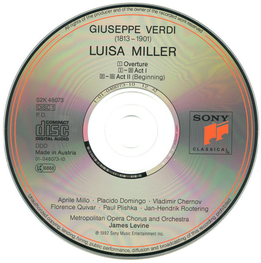 Giuseppe Verdi - Aprile Millo · Placido Domingo · Vladimir Chernov · Florence Quivar · Paul Plishka · Jan-Hendrik Rootering · The Metropolitan Opera House Orchestra And Metropolitan Opera Chorus, James Levine (2) : Luisa Miller (2xCD, Album)