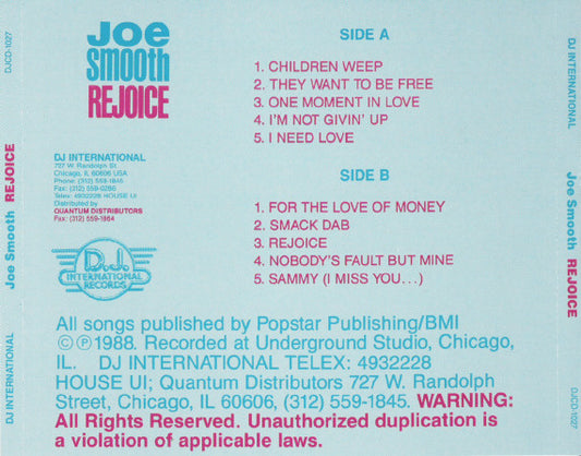 Joe Smooth : Rejoice (CD, Album)