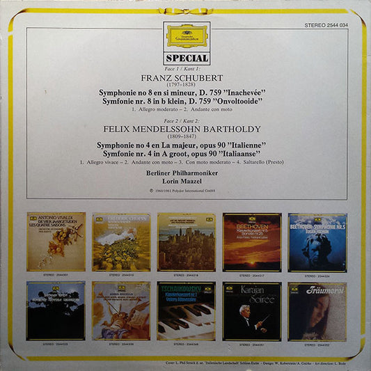 Franz Schubert - Felix Mendelssohn-Bartholdy - Lorin Maazel, Berliner Philharmoniker : Schubert "Unvollendete" / Mendelssohn "Italienische" (LP, Comp)