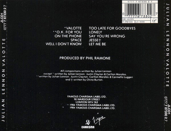 Julian Lennon : Valotte (CD, Album, RE)