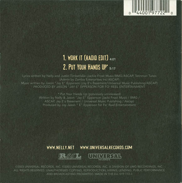 Nelly Feat. Justin Timberlake : Work It (CD, Single)