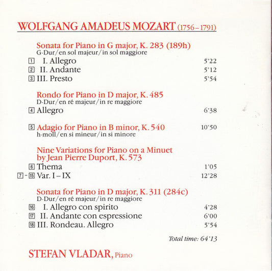 Wolfgang Amadeus Mozart, Stefan Vladar : Mozart Piano Sonatas (CD, Album)