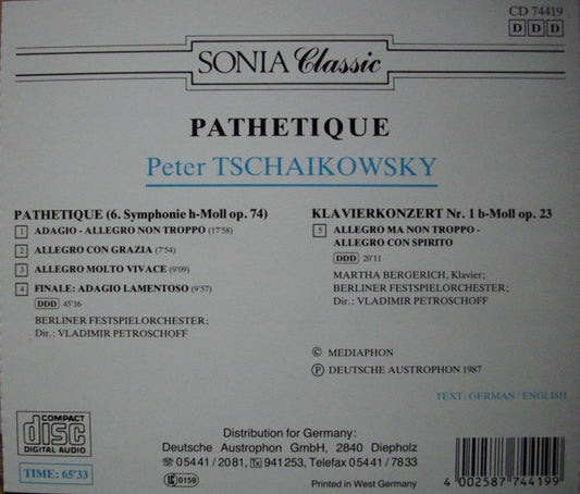 Pyotr Ilyich Tchaikovsky, Berliner Festspielorchester, Vladimir Petroschoff / Martha Bergerich : Pathetique (CD, Album)
