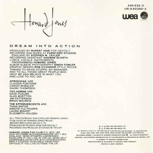 Howard Jones : Dream Into Action (CD, Album, Tar)