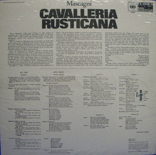 Pietro Mascagni, Richard Tucker (2), Margaret Harshaw, Mildred Miller, Frank Guarrera, Thelma Votipka, Fausto Cleva Conducting The Chorus Of The Metropolitan Opera Association Of New York And Orchestra Of The Metropolitan Opera Association Of New York, Ku : Cavalleria Rusticana (LP)