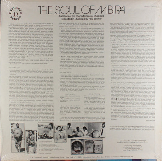 Shona (3) : The Soul Of Mbira: Traditions Of The Shona People Of Rhodesia (LP, RE)