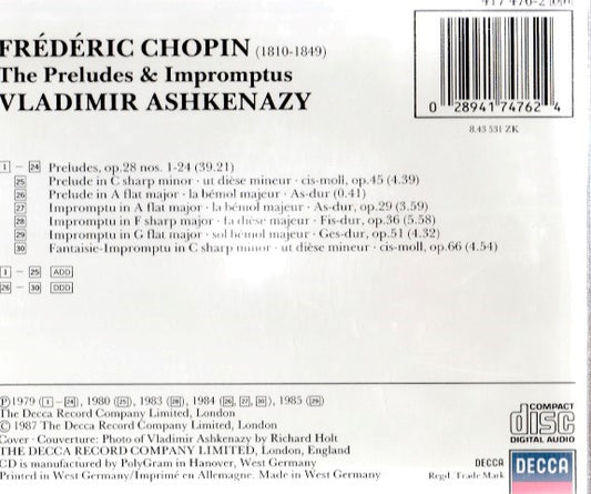 Frédéric Chopin - Vladimir Ashkenazy : Preludes & Impromptus (CD, Comp)