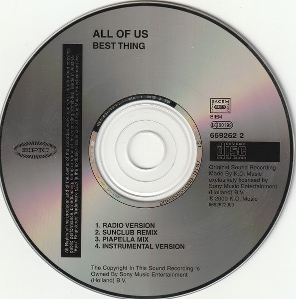 All Of Us (3) : Best Thing (CD, Maxi)