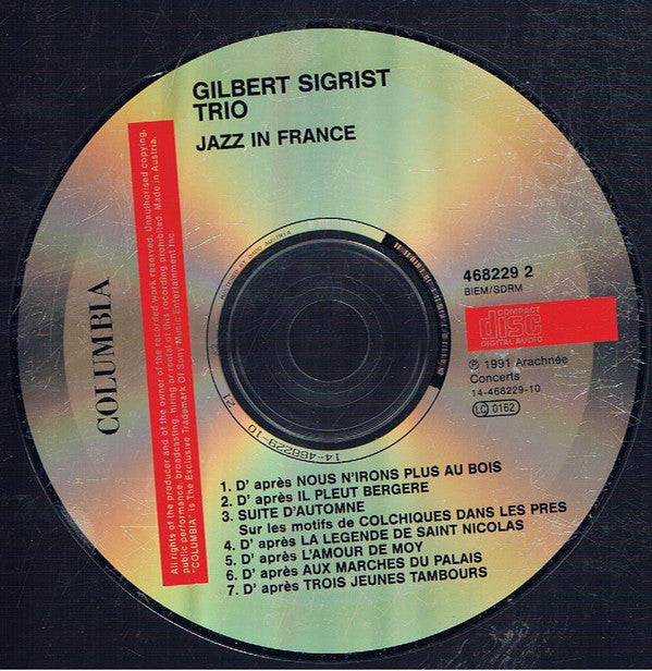 Gilbert Sigrist Trio : Jazz In France (CD, Album)
